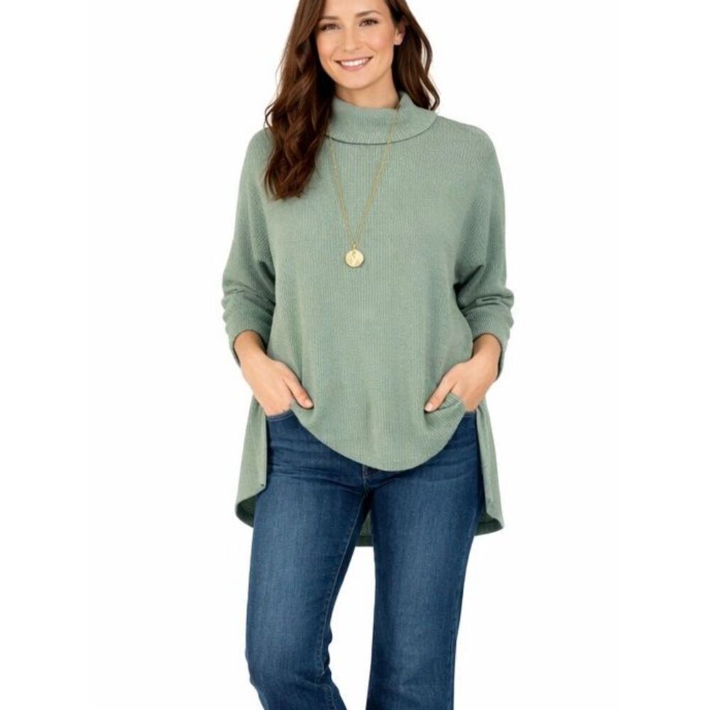Amazon mint green ribbed cowl neck oversized tunic sweater small